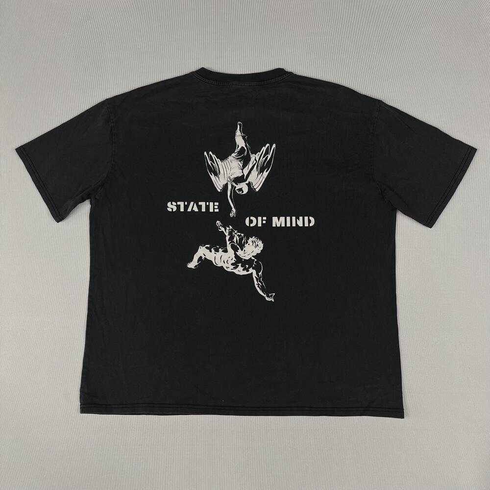 State Of Mind Shirt Mens L Black Angel Graphic Tee Streetwear Back Print